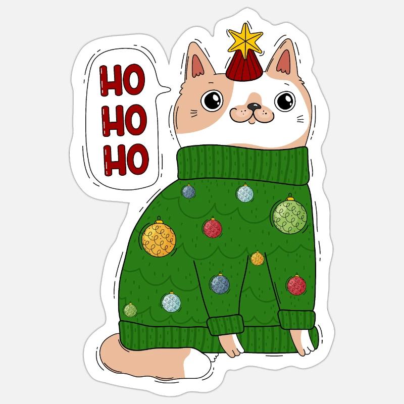 Katze im Weihnachtspullover - Sticker Größe S (10 x 10 cm) - Mattweiß