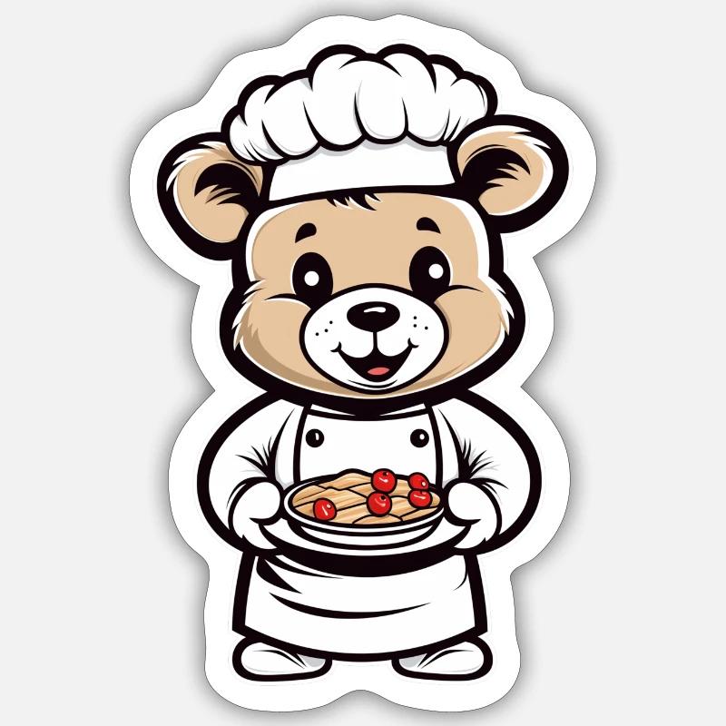 Ours en peluche mignon chef chef dans la cuisine - Sticker taille S (10 x 10 cm) - blanc mat