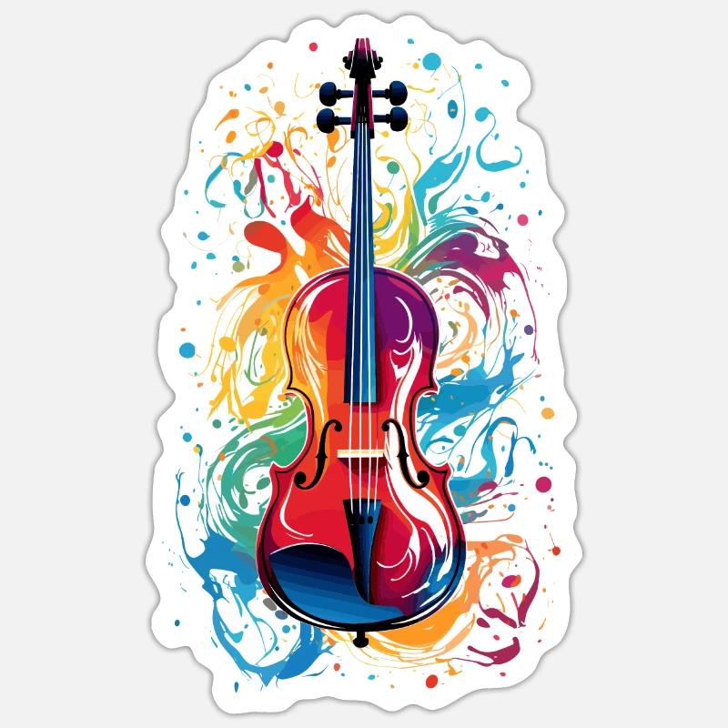 Violoncelle multicolore éclaboussure de couleur violon peinture éclaboussure Sticker taille S (10 x 10 cm)