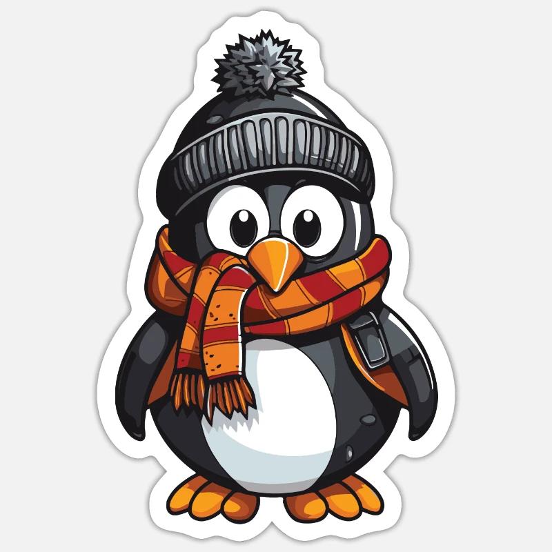 Pinguin Winter Comic - Sticker Größe S (10 x 10 cm) - Mattweiß