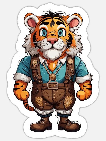 Lederhose / Tier / Tracht / Tradition / Tiger - Sticker Größe S (10 x 10 cm) - Mattweiß