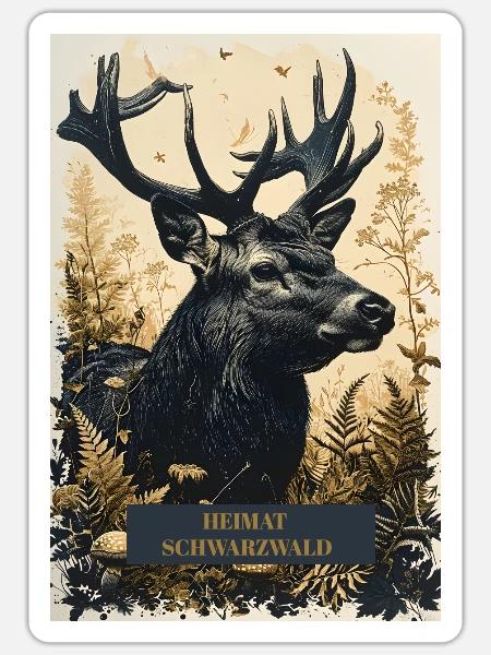 Vintage Hirsch Schwarzwald - Sticker Größe S (10 x 10 cm) - Mattweiß