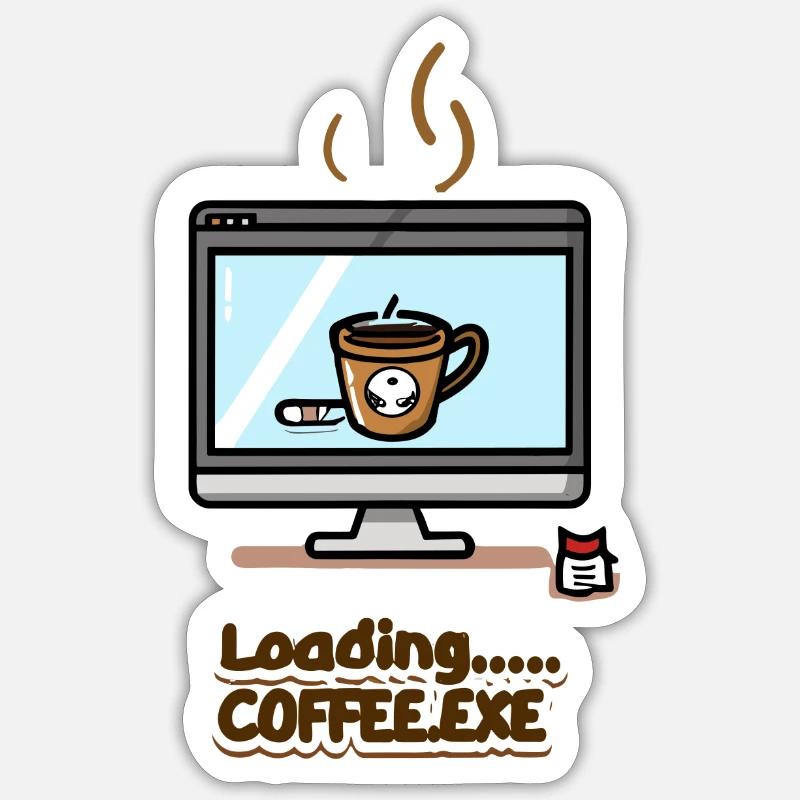Loading... Coffee.exe - Sticker Größe S (10 x 10 cm) - Mattweiß