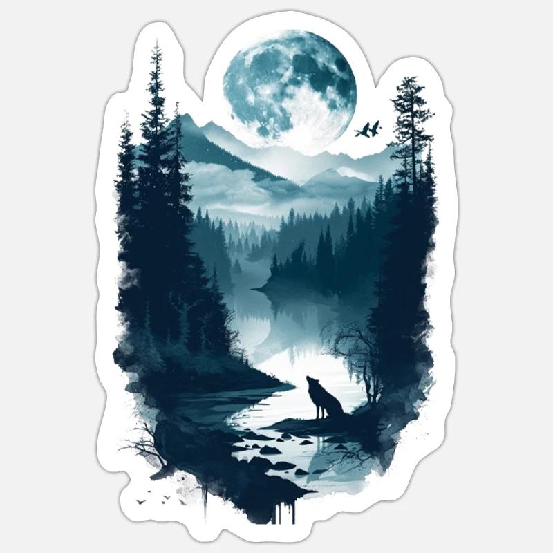 Wolf Howling At The Moon - Sticker size S (10 x 10 cm) - white matte
