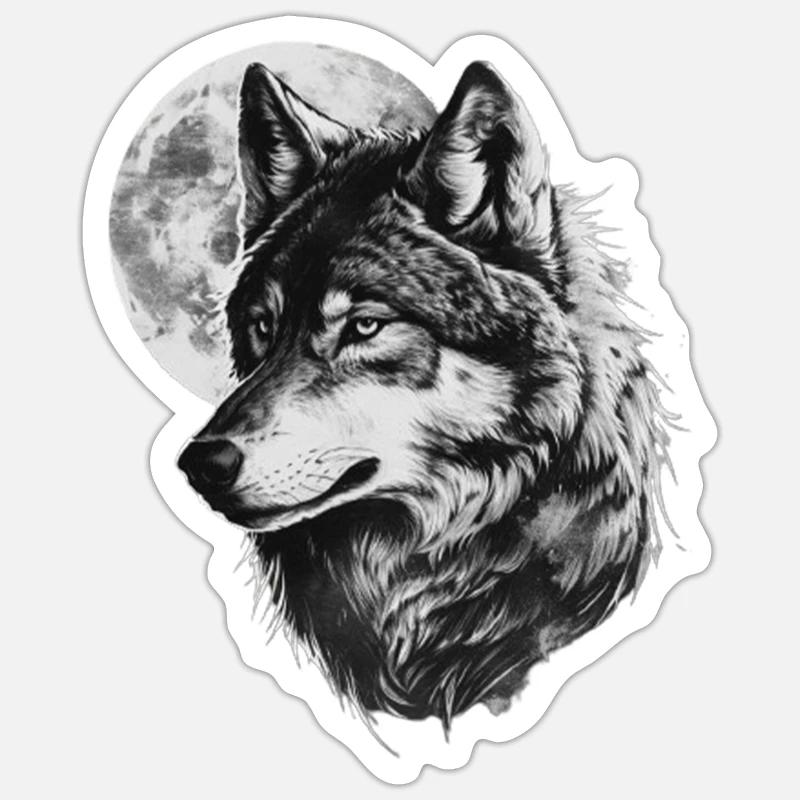 Lupo che ulula alla luna - Sticker formato S (10 x 10 cm) - bianco opaco