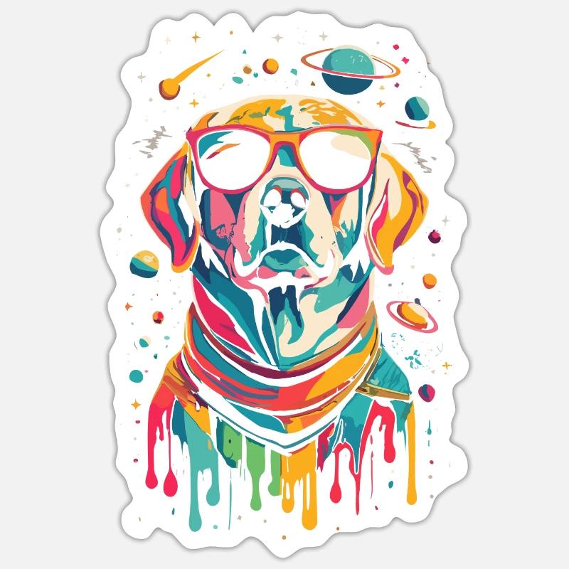Chemise Labrador de l’espace rétro oeuvre colorée Sticker taille S (10 x 10 cm)