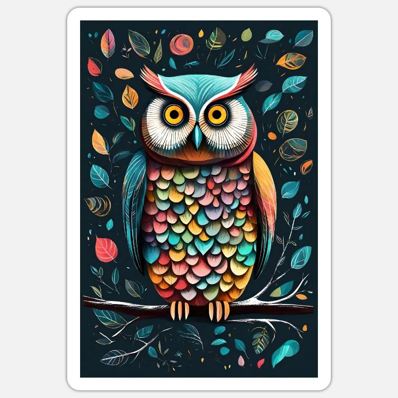 Bunte Eule Sticker Größe S (10 x 10 cm)