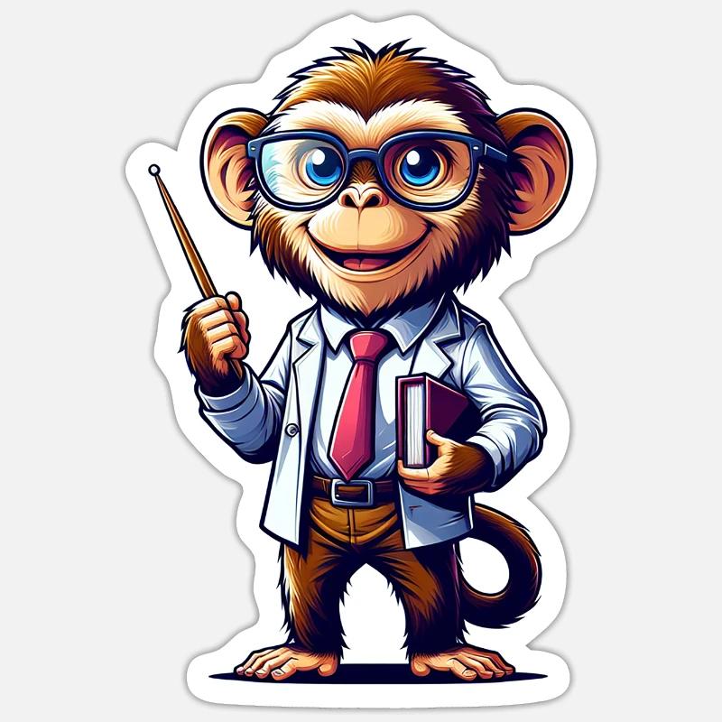 Cute Monkey Teacher - Sticker Größe S (10 x 10 cm) - Mattweiß