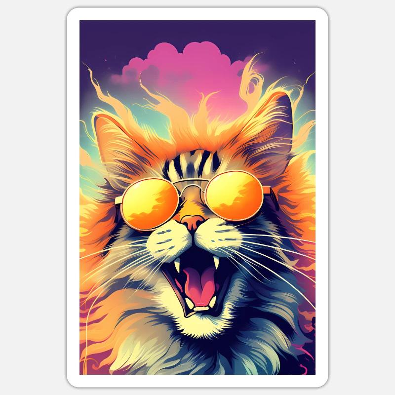 Crazy Cat - Sticker Größe S (10 x 10 cm) - Mattweiß