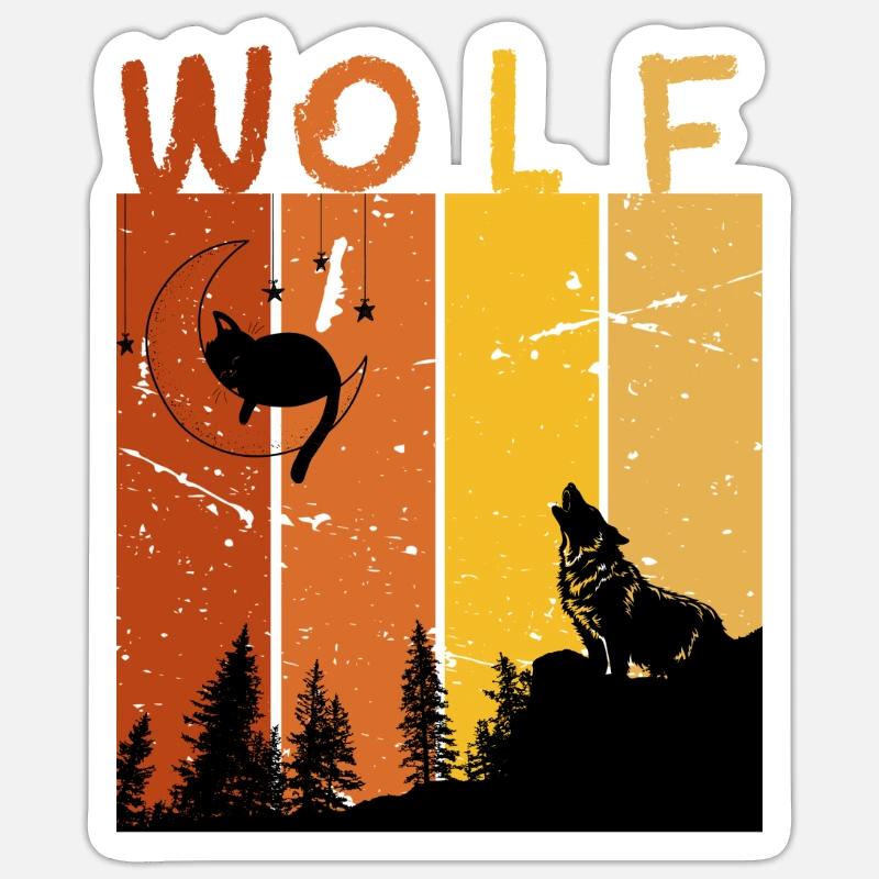 Retro Wolf - Sticker size S (10 x 10 cm) - white matte
