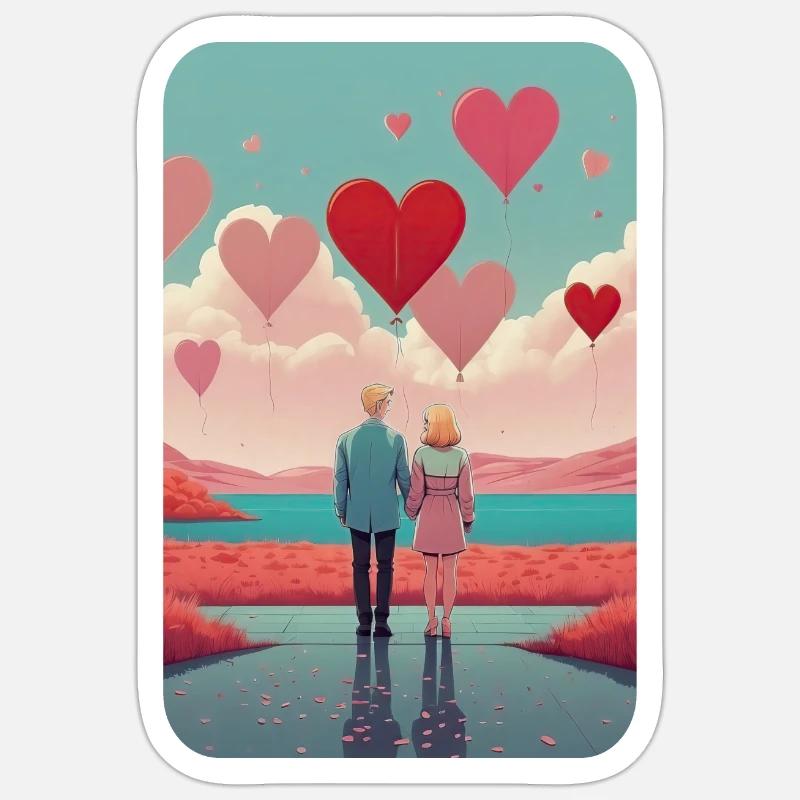 Couple à la Saint-Valentin - Sticker taille S (10 x 10 cm) - blanc mat