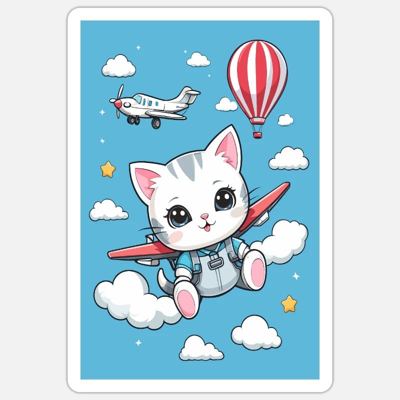 Chat volant mignon - Sticker taille S (10 x 10 cm) - blanc mat