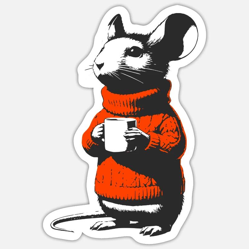 Mouse in turtleneck sweater - Sticker size S (10 x 10 cm) - white matte