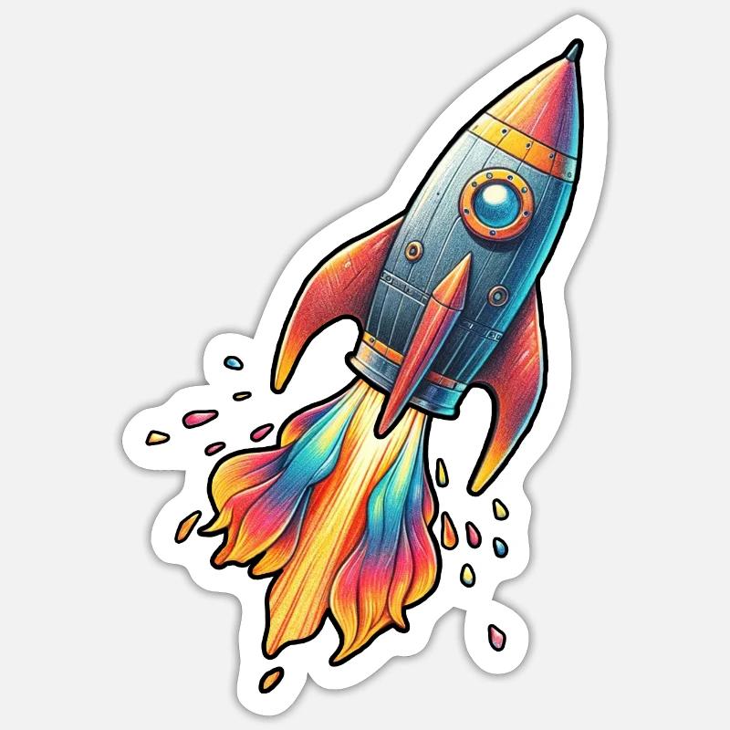 Fusée couleur avec couleurs de feu Sticker taille S (10 x 10 cm)