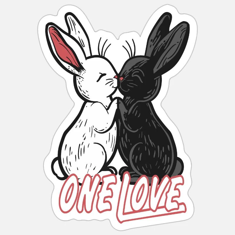 2 mignons lapins noir et blanc Sticker taille S (10 x 10 cm)