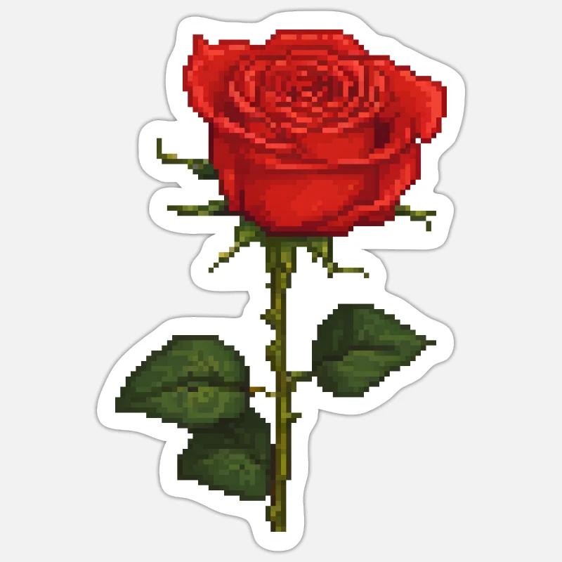 Rose pixélisée Sticker taille S (10 x 10 cm)