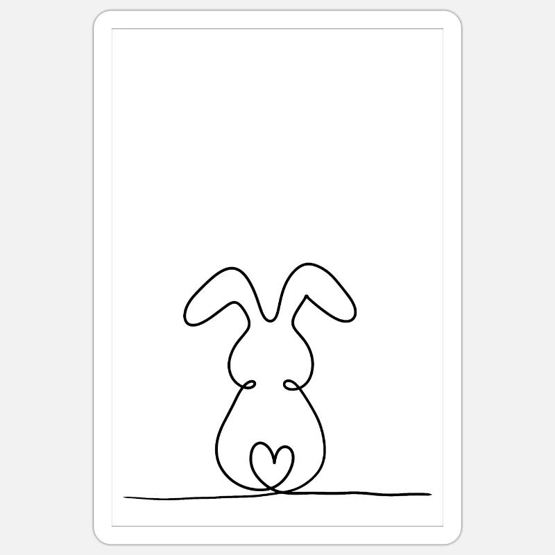 Lapin à une ligne - Sticker taille S (10 x 10 cm) - blanc mat