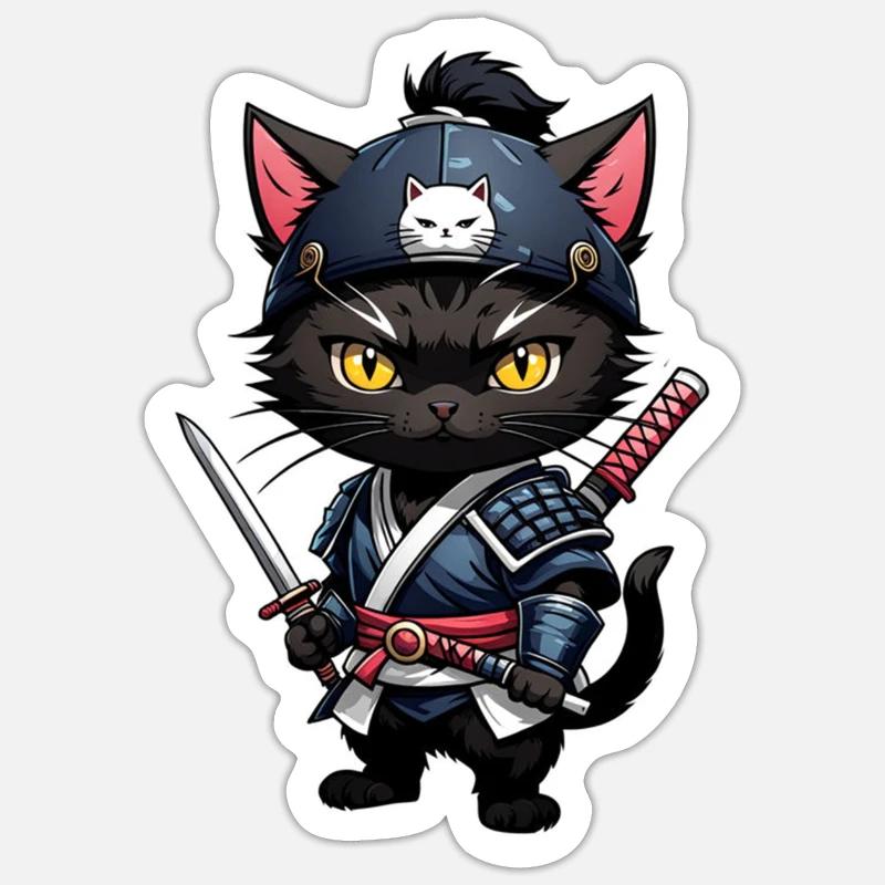 Ninja Cat - Samurai Kitten - Sticker size S (10 x 10 cm) - white matte