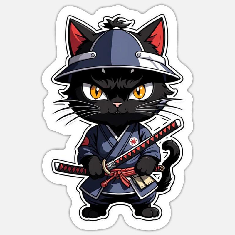 Ninja Katze - Samurai Kätzchen - Sticker Größe S (10 x 10 cm) - Mattweiß