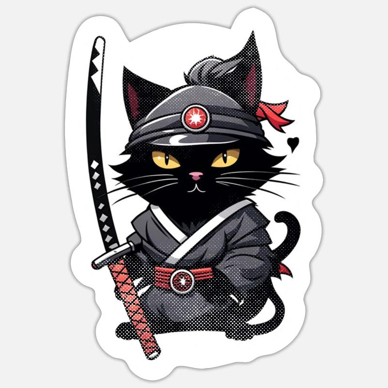 Ninja Katze - Samurai Kätzchen Sticker Größe S (10 x 10 cm)