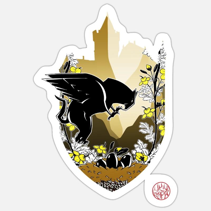Griffon médiéval et château de Bran - Sticker taille S (10 x 10 cm) - blanc mat