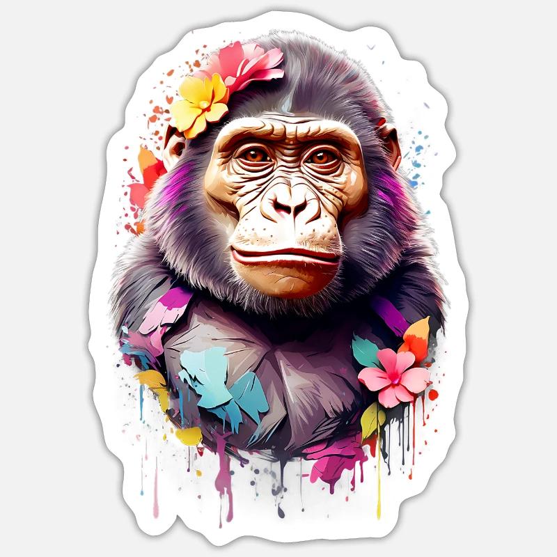 Gorille V1 24 06 - Sticker taille S (10 x 10 cm) - blanc mat