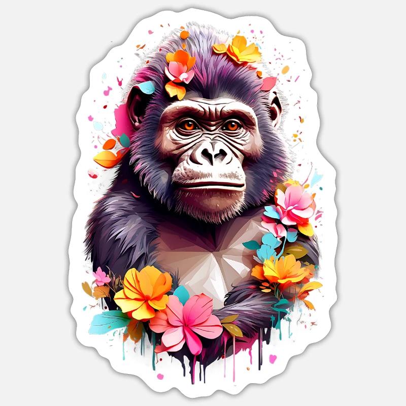 Gorille V1 24 05 - Sticker taille S (10 x 10 cm) - blanc mat