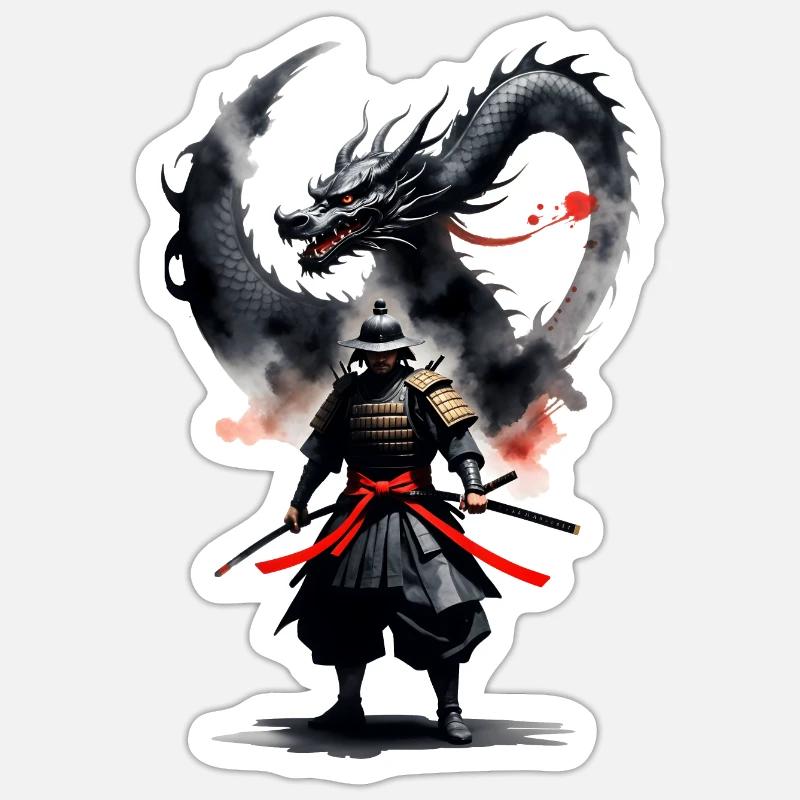 Samurai Krieger Schwarzer Drache - Sticker Größe S (10 x 10 cm) - Mattweiß