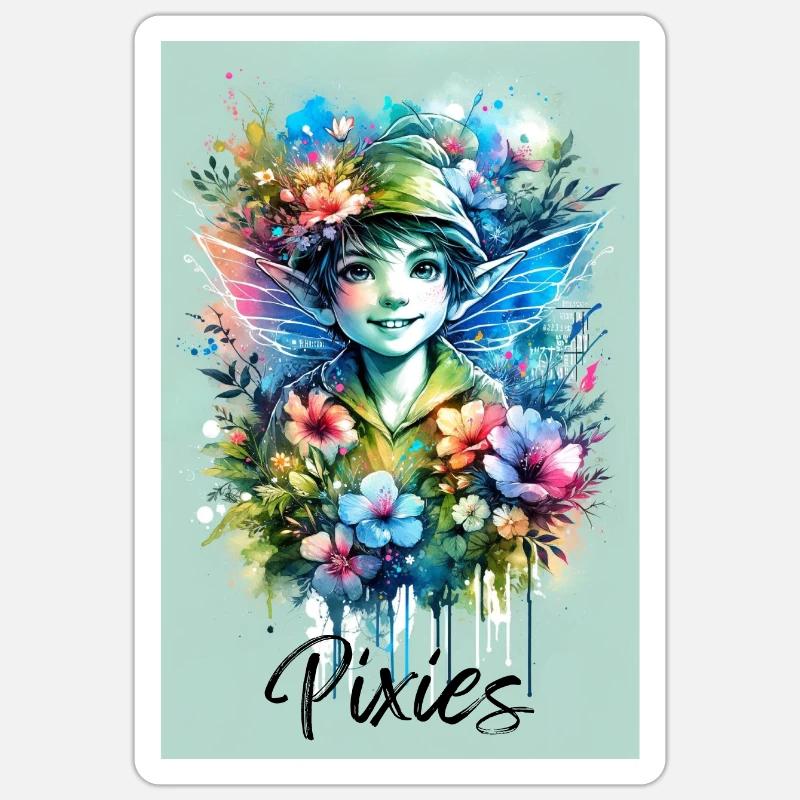 Pixie - Pixies - Blumen, Aquarell und Fee Sticker Größe S (10 x 10 cm)
