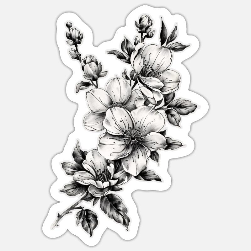 Branche de fleur avec de belles fleurs de forme tribale - Sticker taille S (10 x 10 cm) - blanc mat