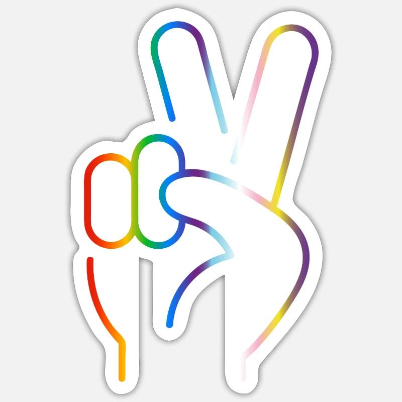 Signe de paix 2 doigts progrès fierté drapeau couleurs Sticker taille S (10 x 10 cm)