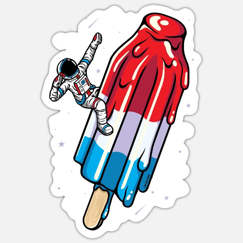 Astronaut Eis am Stiel Eiscreme - Sommer Amerikanisch - Sticker Größe S (10 x 10 cm) - Mattweiß