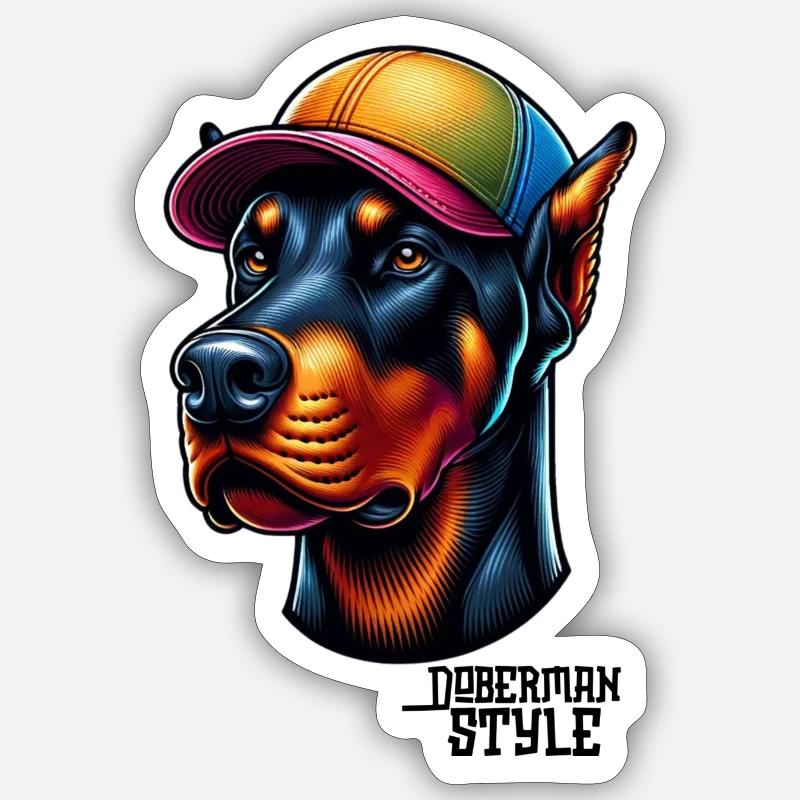doberman style - Sticker taille S (10 x 10 cm) - blanc mat