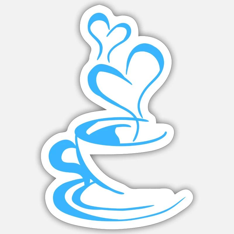 Blaue Kaffeetasse - Sticker Größe S (10 x 10 cm) - Mattweiß