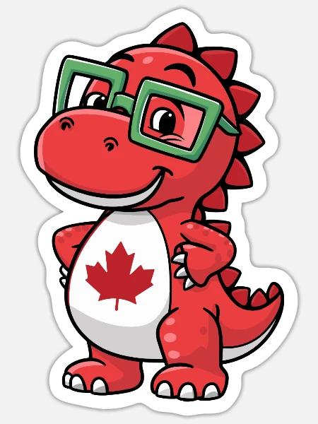 Niedlicher kanadischer Dinosaurier mit Brille für - Sticker Größe S (10 x 10 cm) - Mattweiß