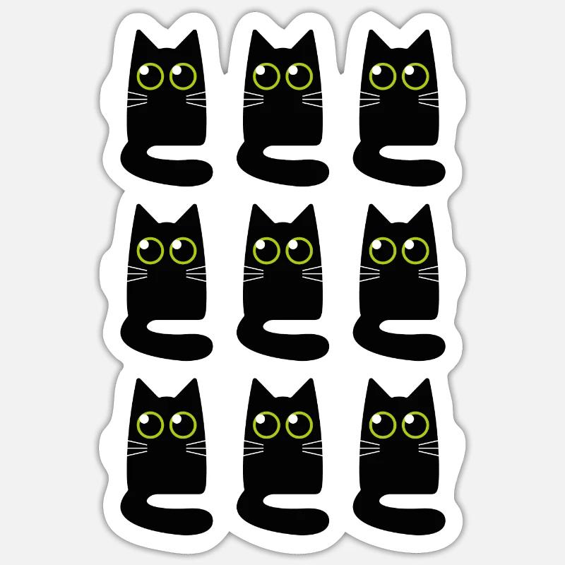Neuf Petits Chats Noirs - Sticker taille S (10 x 10 cm) - blanc mat