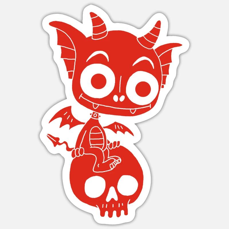 Kleiner roter Dämon ruht - Sticker Größe S (10 x 10 cm) - Mattweiß