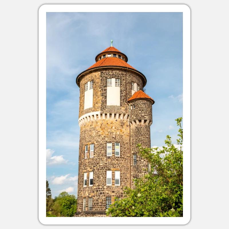 château d’eau Wasserturm Bahnwasserturm Osnabrück - Sticker taille S (10 x 10 cm) - blanc mat