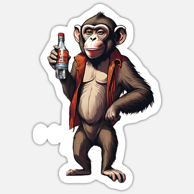 Affe mit Wodka - Sticker Größe S (10 x 10 cm) - Mattweiß
