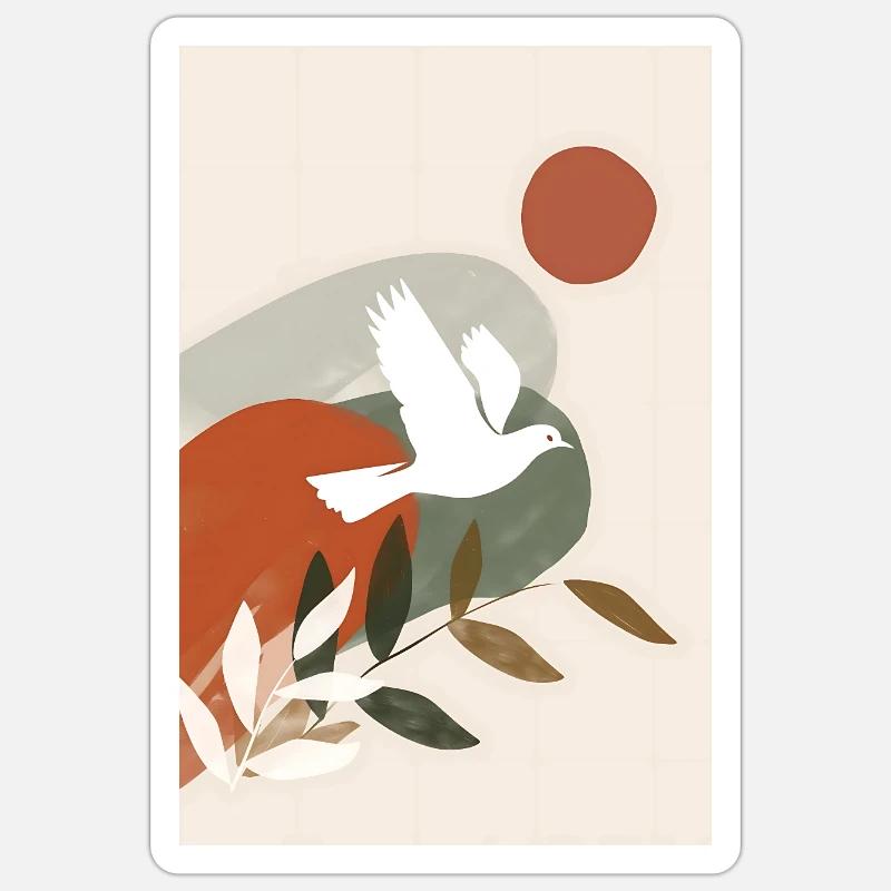 Boho Dove Wandkunst, Digitaler Download, Moderner - Sticker Größe S (10 x 10 cm) - Mattweiß