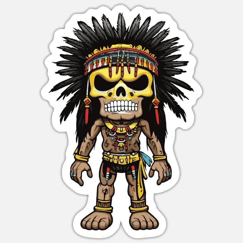Apache Indianer Skelett - Sticker Größe S (10 x 10 cm) - Mattweiß