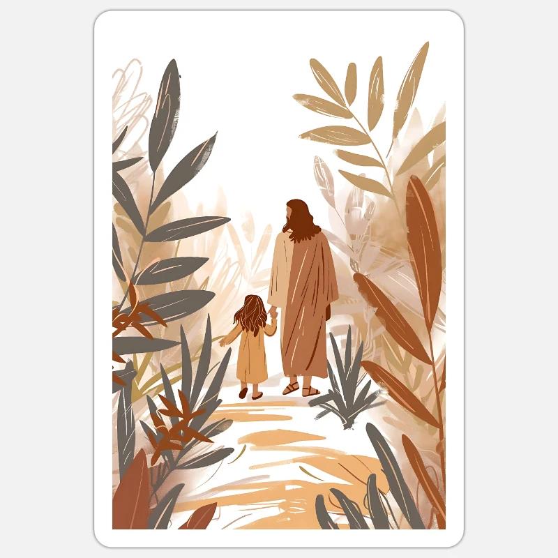 "Jesus, der mit einem Mädchen geht, religiöse Sticker Größe S (10 x 10 cm)
