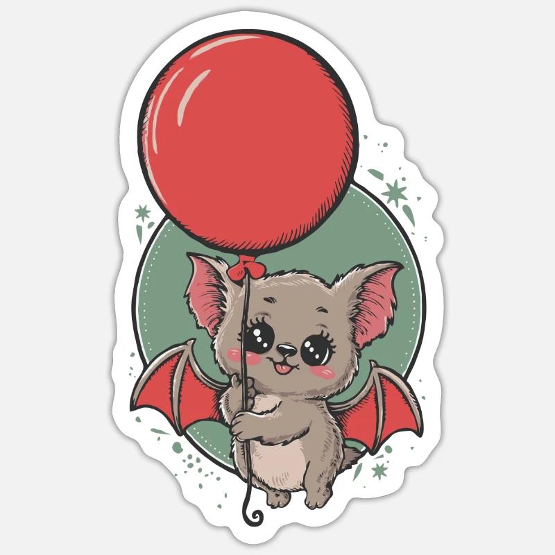 Cute bat with balloon - Sticker size S (10 x 10 cm) - white matte