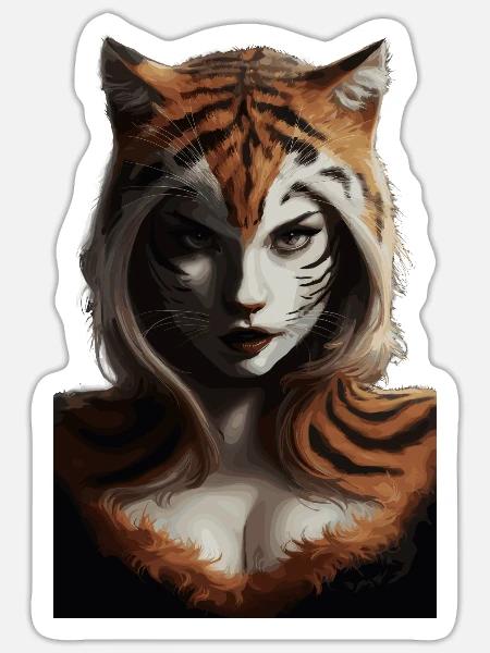 Wilder Dschungel Tiger Geist Fantasy Kunstwerk - Sticker Größe S (10 x 10 cm) - Mattweiß