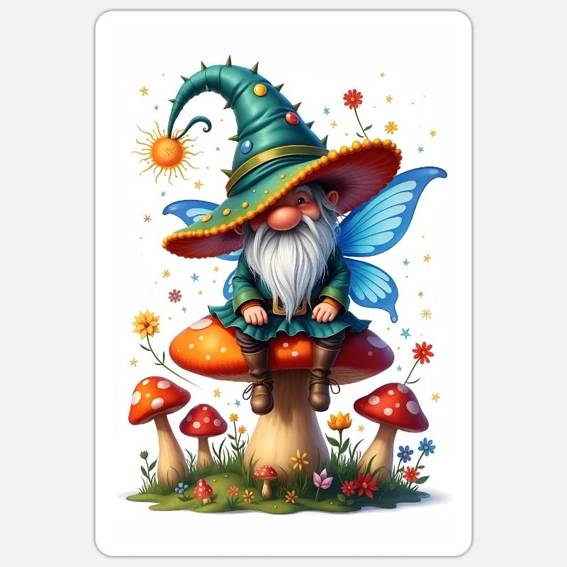 Cute little dwarf on toadstool - Sticker size S (10 x 10 cm) - white matte