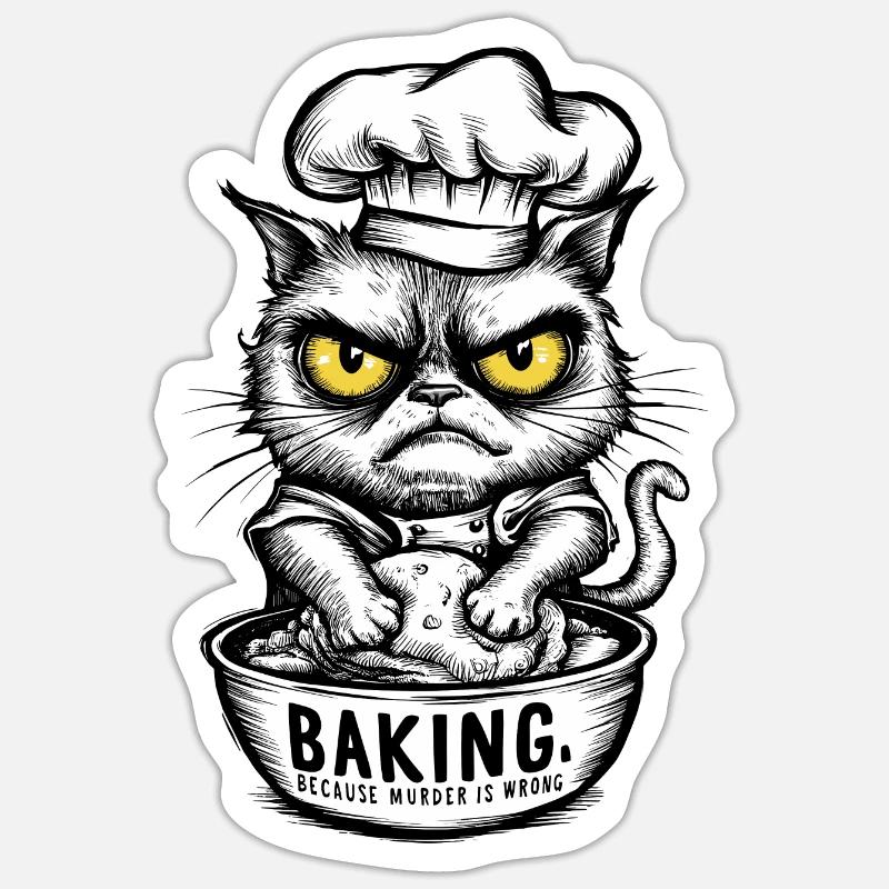 Baking Because Murder Is Wrong Sarcastic Cat Sticker size S (10 x 10 cm)