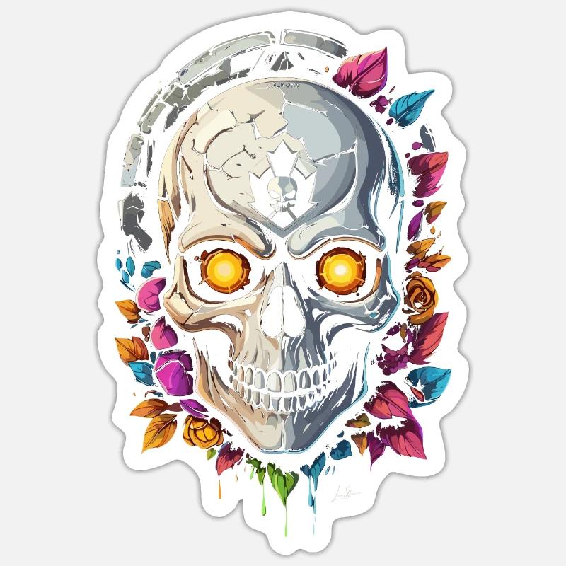 Crâne fleurs - Sticker taille S (10 x 10 cm) - blanc mat
