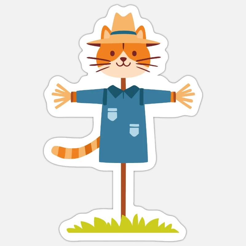 Vogelscheuche Katze - Sticker Größe S (10 x 10 cm) - Mattweiß