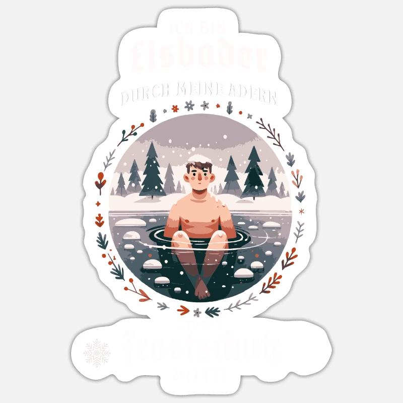 Der Eisbader – Kältetherapie bei Eisbad im Winter - Sticker Größe S (10 x 10 cm) - Mattweiß