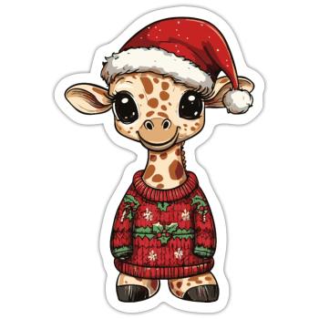 Giraffe Weihnachten Comic - Sticker Größe S (10 x 10 cm) - Mattweiß - Vorne